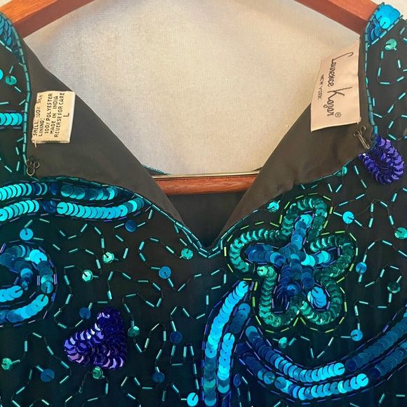 Lawrence Kazar VTG Womens Silk Beaded Sequin Blouse Size Large Black Blue Purple - Picture 10 of 13
